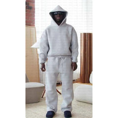 Relaxed Fit Solid Color Hoodie & Trousers Set